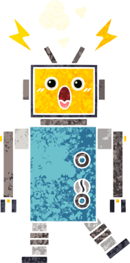 Bir insan tarafından çizilmiş bir robotun retro çizim tarzı karikatürü