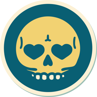 Bir insan tarafından çizilmiş bir kafatasının geleneksel stiliyle dövme çıkartması.