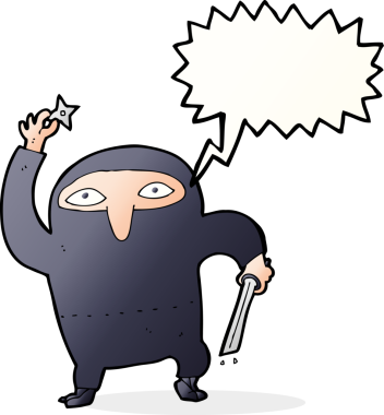 bir insan tarafından çizilmiş konuşma balonu olan çizgi film ninjaları.