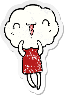 Bir insan tarafından çizilmiş şirin bir karikatür bulutu kafalı yaratığın sıkıntılı çıkartması.