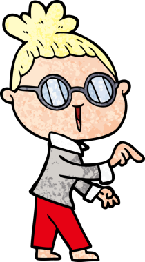 Bir insan tarafından çizilmiş gözlüklü bir karikatür kadın.