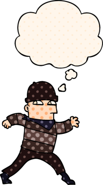 Çizgi roman tarzında düşünce balonu olan çizgi film hırsızı bir insan tarafından çizilmiş.