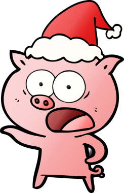 Bir insan tarafından çizilmiş Noel Baba şapkasıyla bağıran bir domuzun gradyan çizimi.