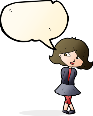 Bir insan tarafından çizilmiş konuşma balonlu mutlu kız çizgi filmi.