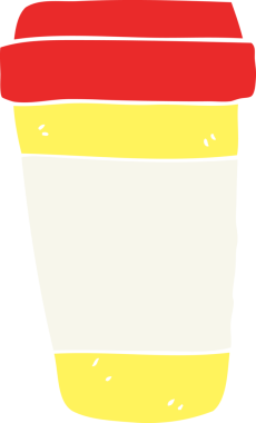 Bir insan tarafından çizilmiş düz renkli çizgi film kahve fincanı.