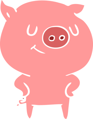 Bir insan tarafından çizilmiş mutlu düz renkli çizgi film domuzu