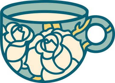 Bir fincan ve bir insan tarafından çizilmiş çiçeklerin ikonik dövme şekli