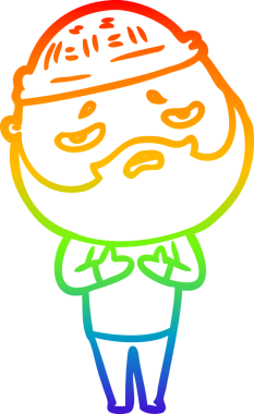 Bir insan tarafından çizilmiş sakallı, endişeli bir çizgi film çizimi.