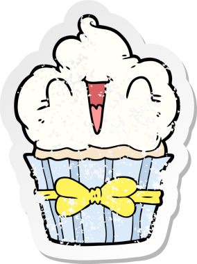 Bir insan tarafından çizilmiş mutlu çizgi film kekinin sıkıntılı çıkartması.