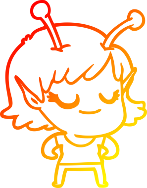 Bir insan tarafından çizilmiş gülümseyen uzaylı kız çizgi filmi.