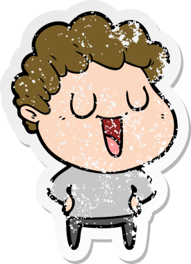 Bir insan tarafından çizilmiş gülen bir karikatürcünün sıkıntılı çıkartması.