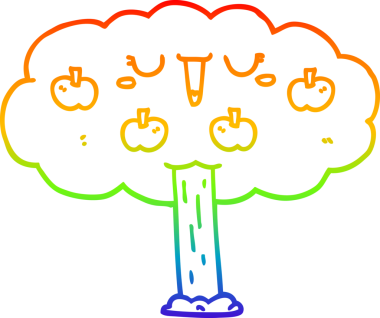 Bir insan tarafından çizilen elma ağacının gökkuşağı gradyan çizimi