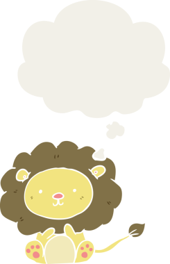 Düşünce baloncuğu olan çizgi film aslanı bir insan tarafından çizilmiş.