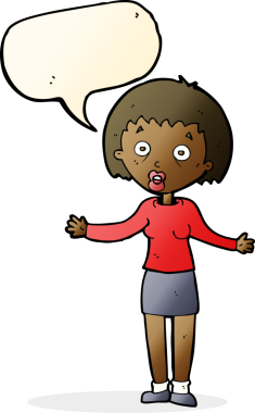 Bir insan tarafından çizilmiş konuşma balonuyla bahaneler üreten çizgi film kadını.