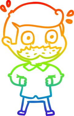 Gökkuşağı gradyan çizimi bıyıklı bir çizgi film adamı bir insan tarafından çizildi.