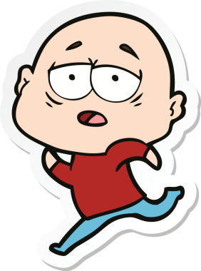 Bir insan tarafından çizilmiş, yorgun, kel bir adamın çıkartması.