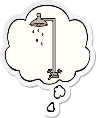 Düşünce baloncuklu çizgi film duşu insan tarafından çizilmiş bir çıkartma.