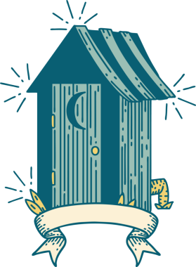 Bir insan tarafından çizilmiş dövmeli açık hava tuvaleti afişi.