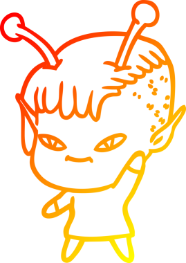 Bir insan tarafından çizilmiş sevimli bir uzaylı kız çizgi çizimi.