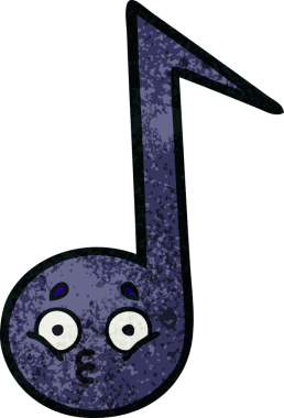 Bir insan tarafından çizilmiş müzikal notanın retro grunge desen karikatürü