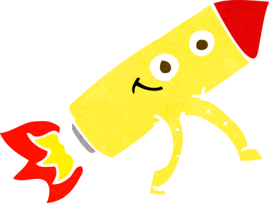 bir insan tarafından çizilmiş mutlu bir roket.