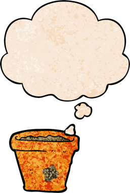 Bir insan tarafından çizilmiş grunge desenli düşünce baloncuklu karikatür saksısı.