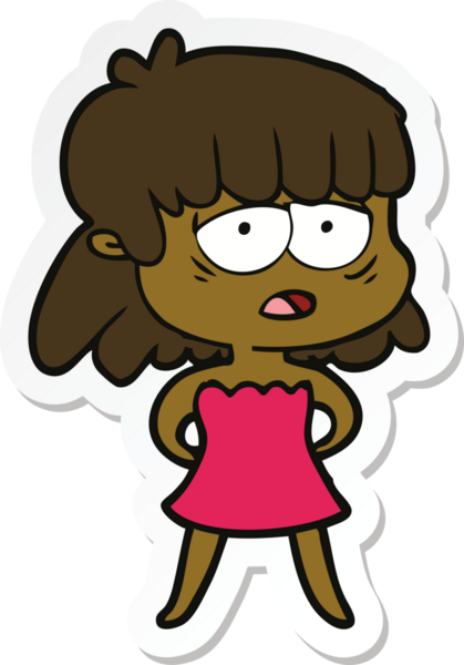 Bir insan tarafından çizilmiş yorgun bir karikatür çıkartması.