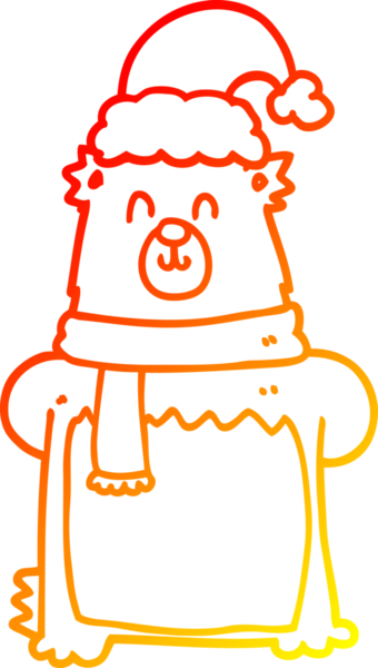 Bir insan tarafından çizilmiş Noel şapkası giyen çizgi film ayısının sıcak çizgi çizimi