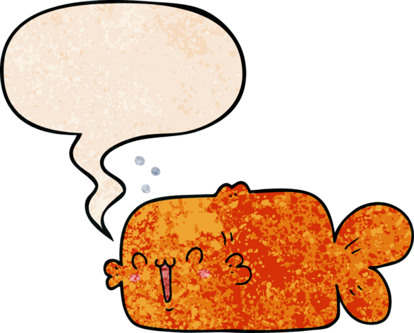 bir insan tarafından çizilmiş, konuşma baloncuklu çizgi film balığı.