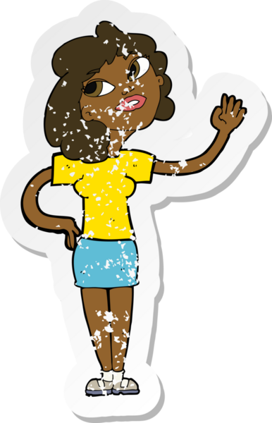 Bir insan tarafından çizilmiş bir karikatür kadının gerilmiş çıkartması.