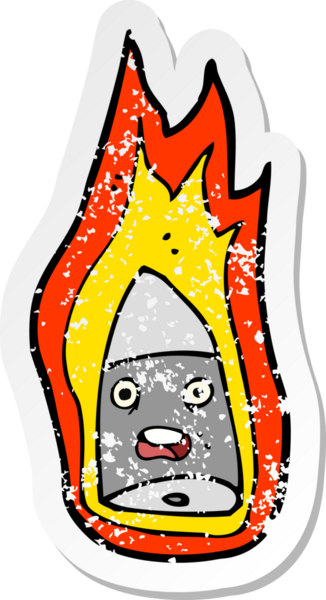 Bir insan tarafından çizilmiş alevli bir karikatürün gerilimli yapıştırması.