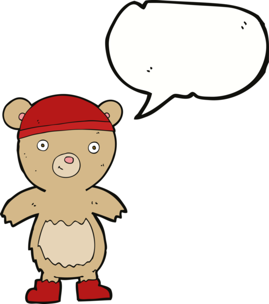 Bir insan tarafından çizilmiş konuşma balonlu oyuncak ayı.