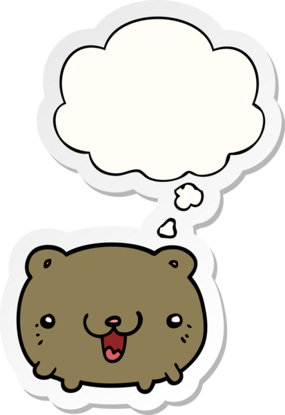 Düşünce baloncuğu olan komik çizgi film ayısı insan tarafından çizilmiş bir çıkartma.