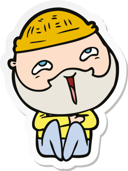 Bir insan tarafından çizilmiş mutlu sakallı bir adamın çıkartması.