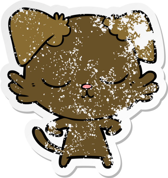 Bir insan tarafından çizilmiş şirin bir köpeğin sıkıntılı çıkartması.