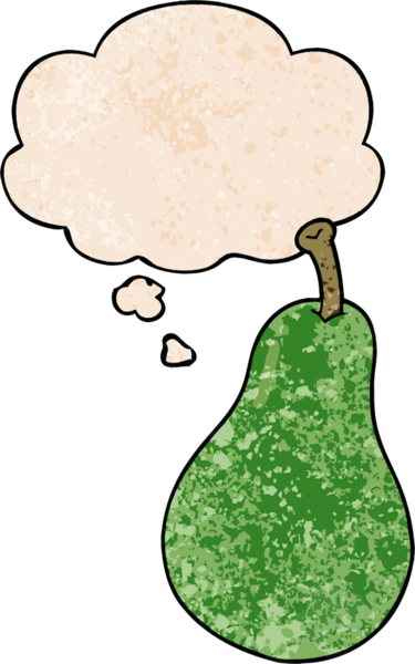 Bir insan tarafından çizilmiş grunge doku tarzında düşünce baloncuğu olan armut çizgi filmi.
