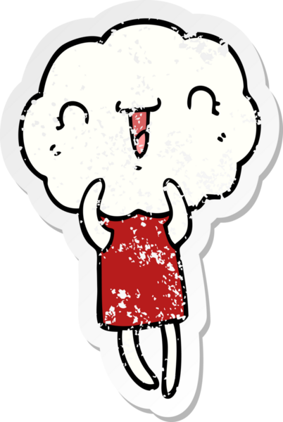 Bir insan tarafından çizilmiş şirin bir karikatür bulutu kafalı yaratığın sıkıntılı çıkartması.