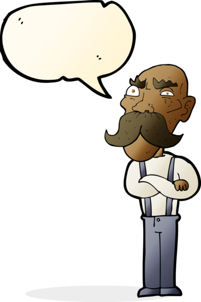 Bir insan tarafından çizilmiş konuşma balonlu kızgın yaşlı adam çizgi filmi.