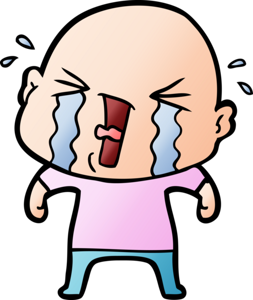 Bir insan tarafından çizilmiş ağlayan kel bir adam.