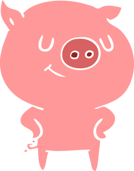 Bir insan tarafından çizilmiş mutlu düz renkli çizgi film domuzu