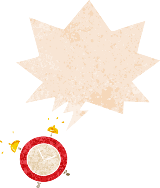 Bir insan tarafından çizilmiş grunge sıkıntılı retro desenli konuşma baloncuklu çalar saat