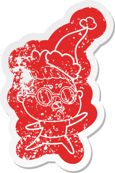 Bir insan tarafından çizilmiş Noel Baba şapkası giyen kızgın bir kadının garip bir karikatürü.