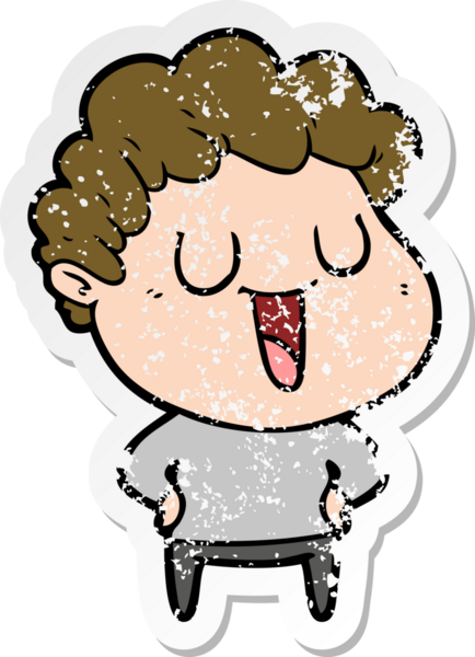 Bir insan tarafından çizilmiş gülen bir karikatürcünün sıkıntılı çıkartması.