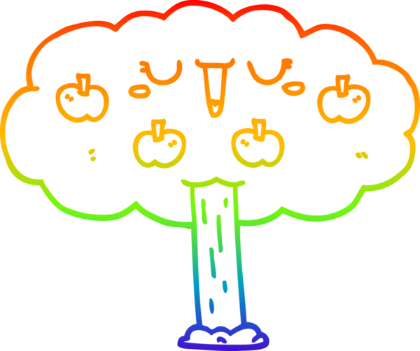 Bir insan tarafından çizilen elma ağacının gökkuşağı gradyan çizimi