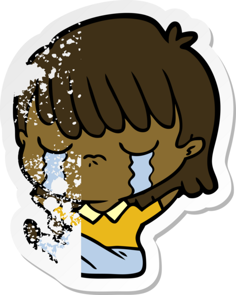 Bir insan tarafından çizilmiş ağlayan karikatürlü bir kadının sıkıntılı çıkartması.