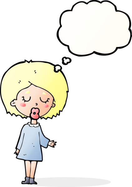 Çizgi filmdeki kadın bir insan tarafından çizilmiş düşünce balonuyla anlatmak istediği şeyi anlatıyor.