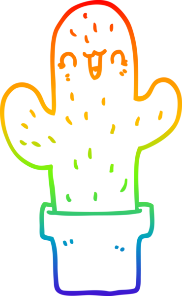Bir insan tarafından çizilmiş bir kaktüsün gökkuşağı gradyanı çizimi