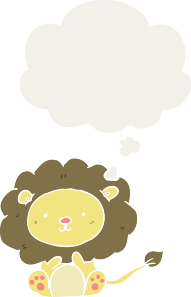 Düşünce baloncuğu olan çizgi film aslanı bir insan tarafından çizilmiş.