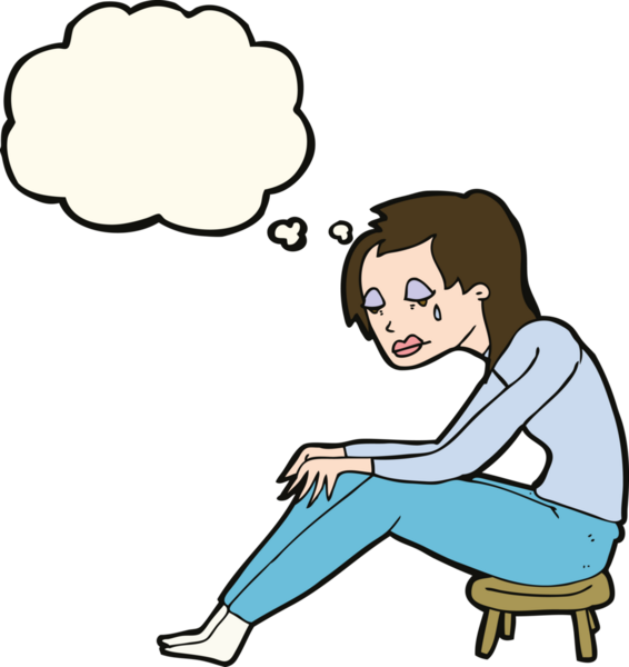 Bir insan tarafından çizilmiş düşünce balonlu ağlayan kadın çizgi filmi.