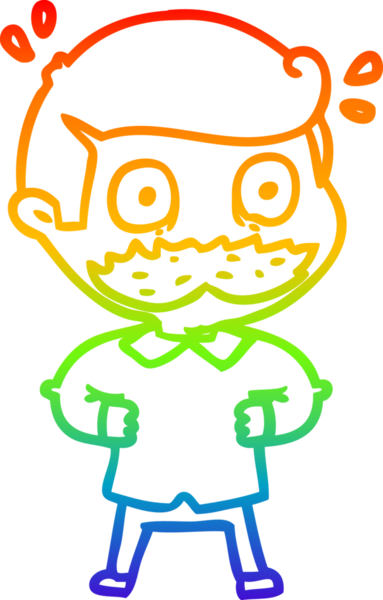 Gökkuşağı gradyan çizimi bıyıklı bir çizgi film adamı bir insan tarafından çizildi.